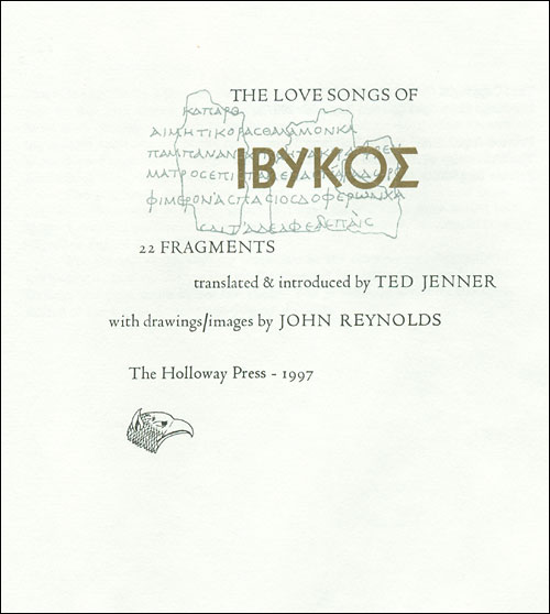 Ted Jenner, The Love Songs of Ibykos, Auckland: Holloway Press, 1997