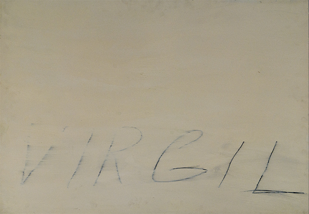 detail of partially smudged pencil writing that reads VIRGIL