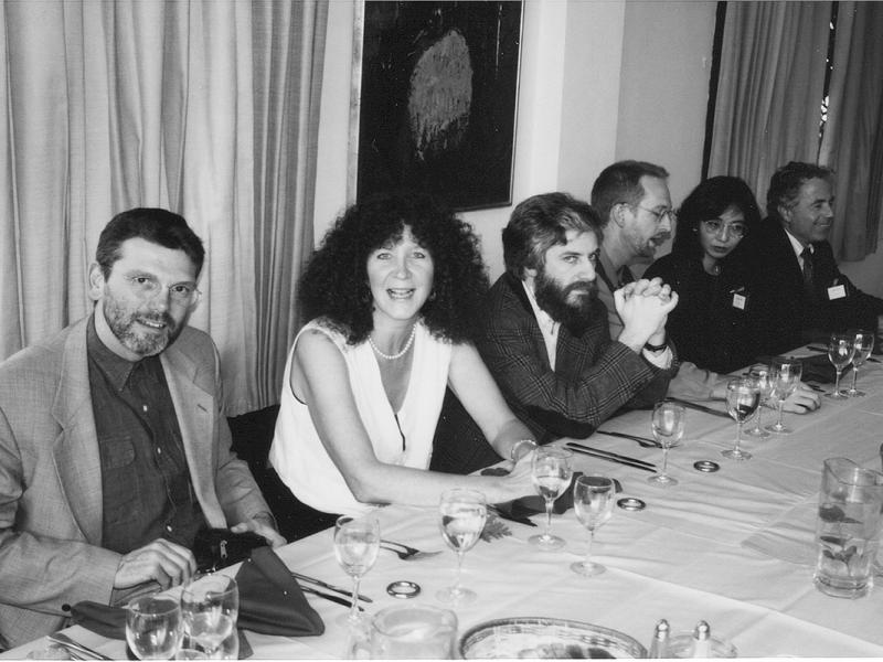 Brian McHale, Alison Mark, Mihhail Lotman, Tyrus Miller, Toshiko Ellis, and Charles Altieri, Tel Aviv, 1997. Photo: author