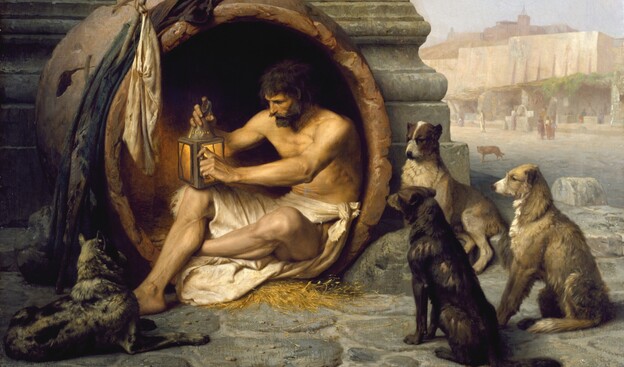 Diogenes sitting in his tub by Jean-Léon Gerôme (1860). 