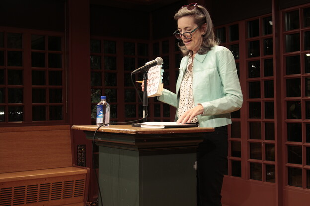 Photo of Sally Van Doren reading at the Kelly Writers House