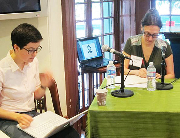 Sarah Dowling and Stefania Heim at Kelly Writers House, April 2013.