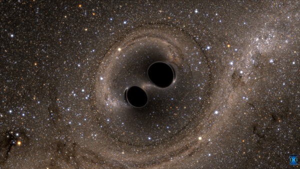 Two black holes merge into one. Credit: the SXS Project.