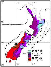 New Zealand map, text by John Tranter