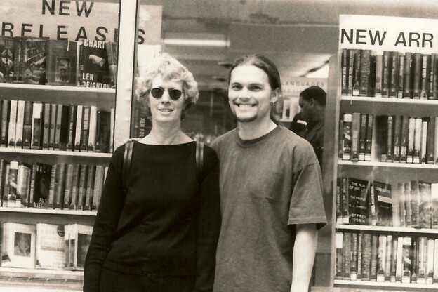 Lyn Hejinian and Travis Ortiz in 1996.