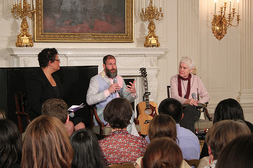 Elizabeth Alexander, Kenneth Goldsmith, and Allison Knowles at the White House in May 2011. Photograph by Steve McLaughlin.