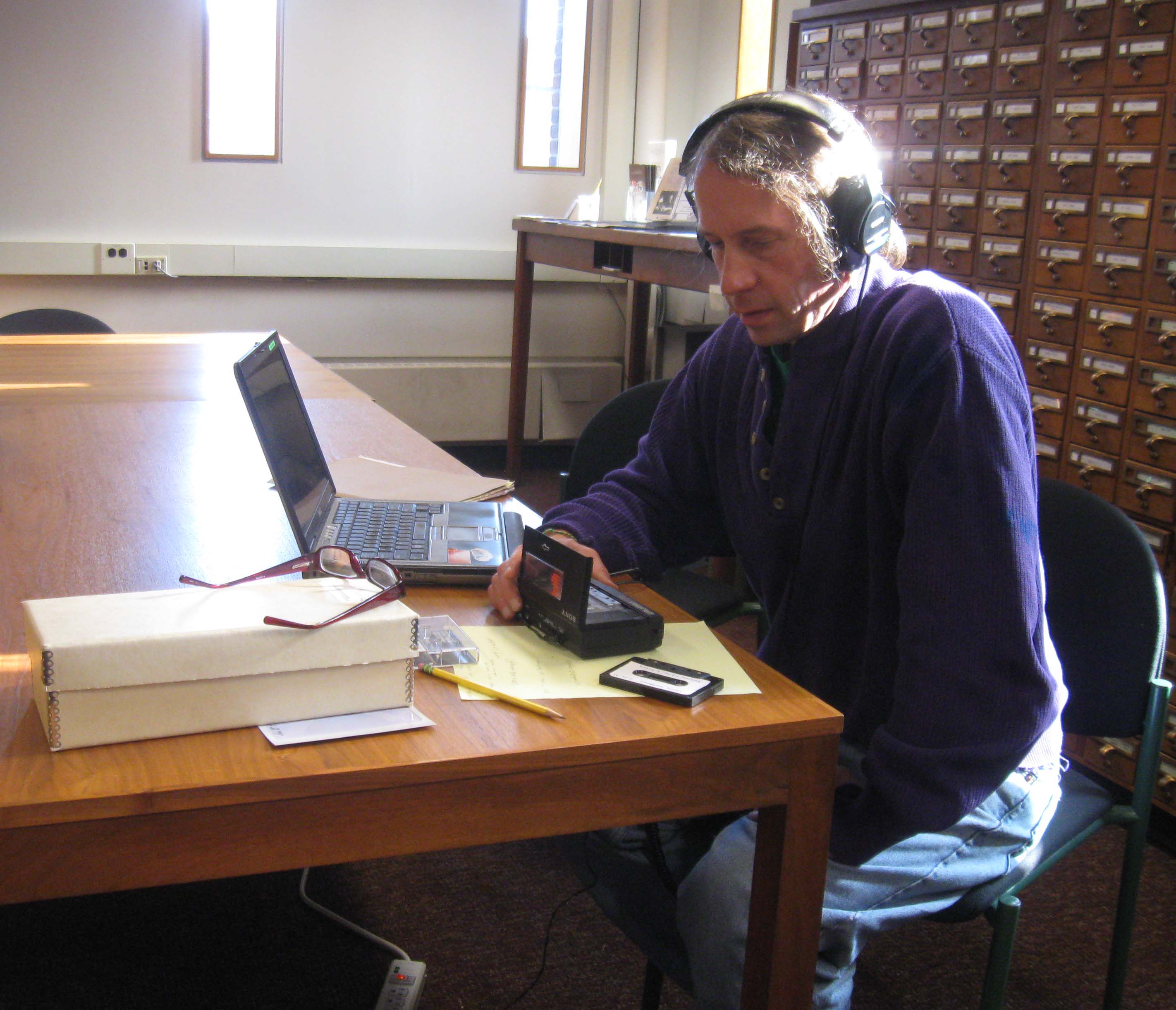 Chris Funkhouser working with the Mathews tapes. Photo by Anna Baechtold.
