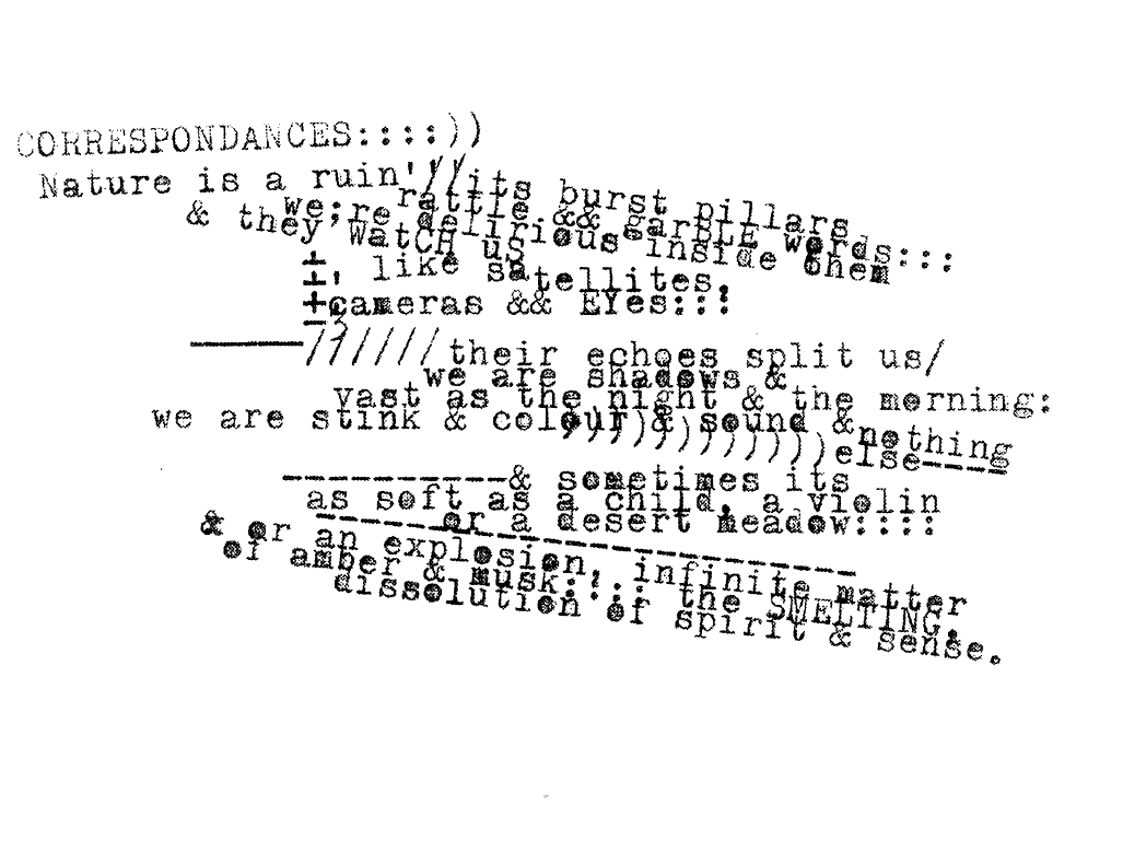 Sean Bonney's translation of Baudelaire's "Correspondances" Sean Bonney's translation of Baudelaire's "Correspondances"