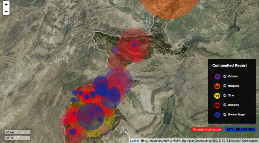 Bureau of Investigative Journalism, Forensic Architecture, and SITU Research, “Drone Strikes in Pakistan,” Where the Drones Strike, 2014 Bureau of Investigative Journalism