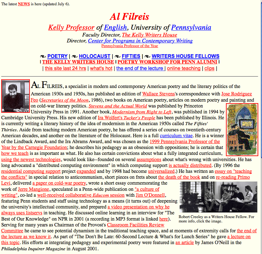 A screenshot of my old web page front-end Filreis old web page