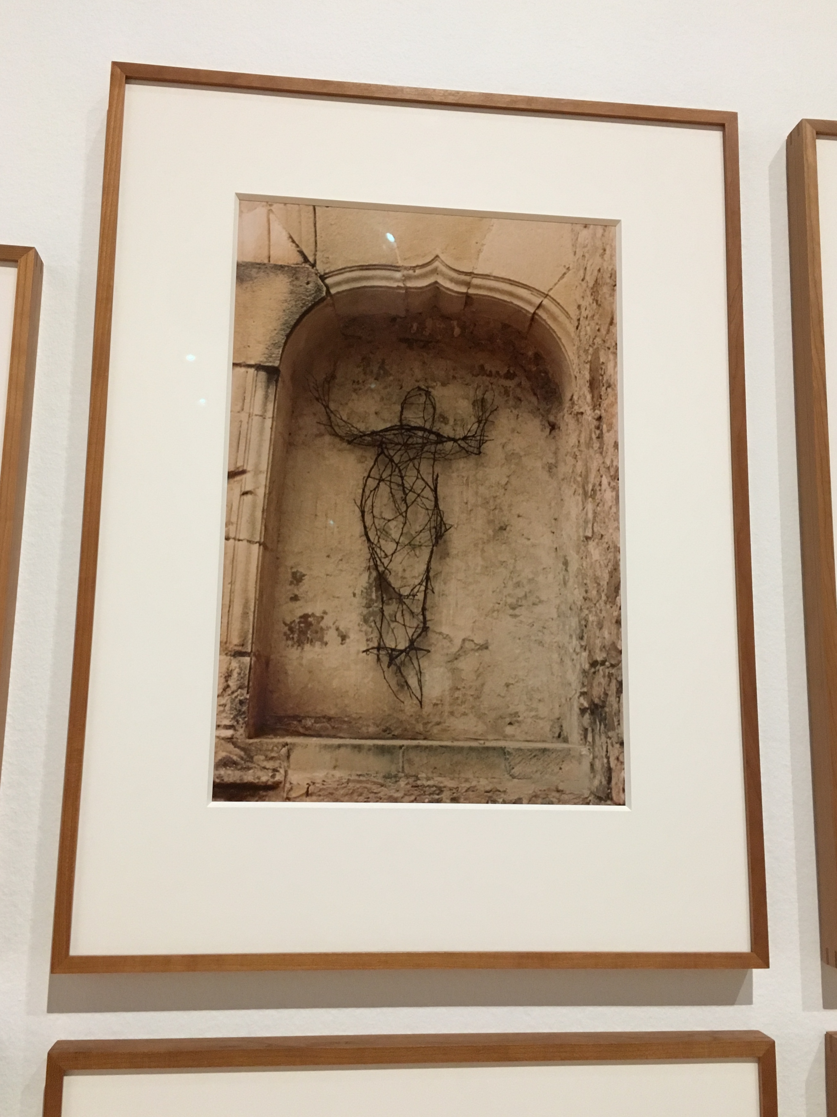 Ana Mendieta, Untitled from Silueta Series, Mexico, 1973-77 a photograph of branches twisted into the shape of a person in an alcove