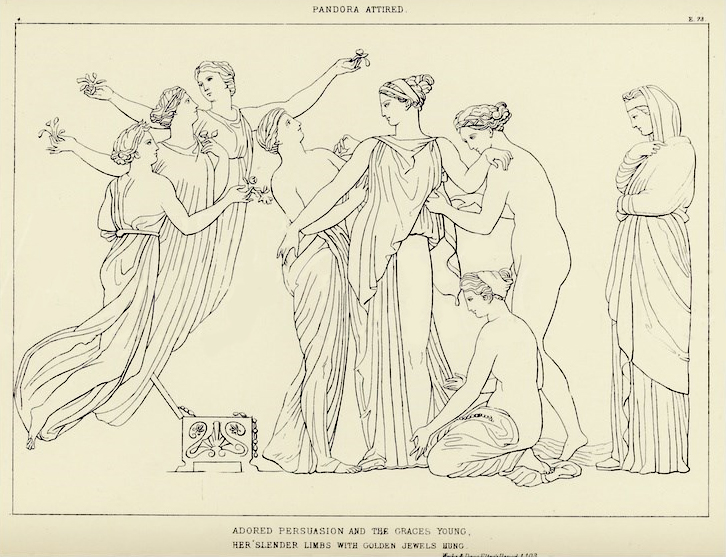“Pandora Attired,” engraving by William Blake after a drawing by John Flaxman. “Pandora Attired,” engraving by William Blake after a drawing by John Flaxman.
