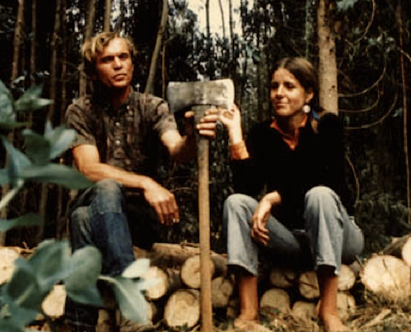 Joanne Kyger with Jack Boyce on the Bolinas mesa in 1969.