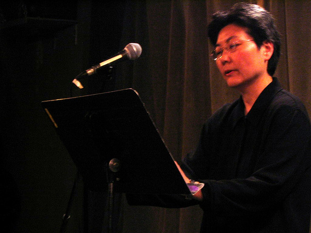 Myung Mi Kim at a Belladonna* reading series event, 2006. Photo by erica kaufman.