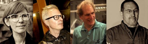 from left: Lisa Robertson, Jeff Derksen, Bob Perelman, Fred Wah