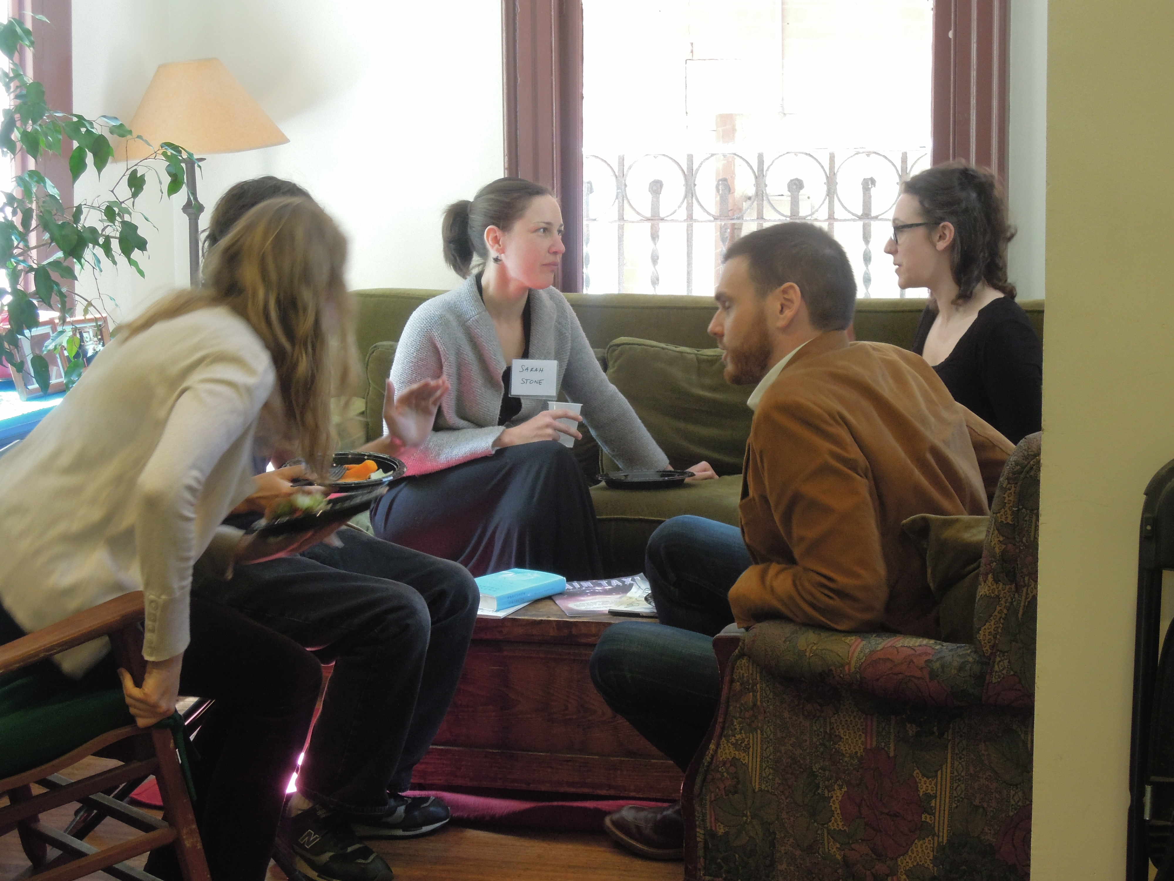 Sarah Stone (center) at Kelly Writers House, April 2013. Sarah Stone
