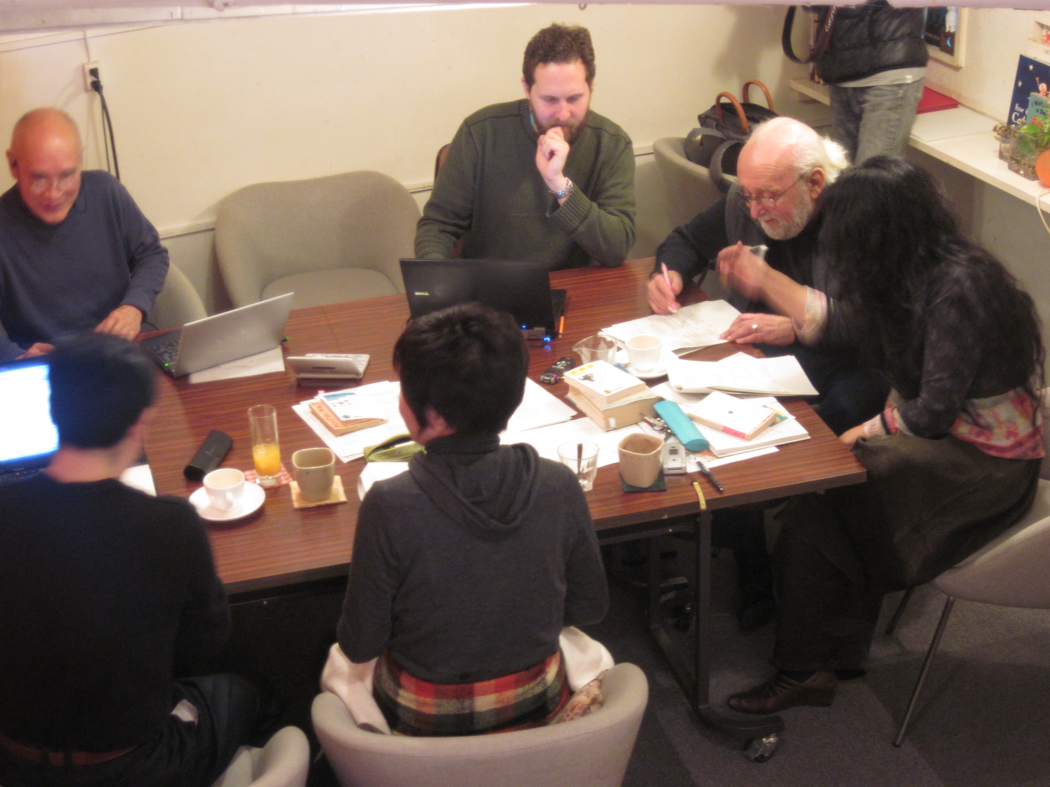 Clockwise from top left: Tanikawa Shuntaro, Jeffrey Angles, Jerome Rothenberg, Ito Hiromi, Kaku Wakako, Yostsumoto Yasuhiro