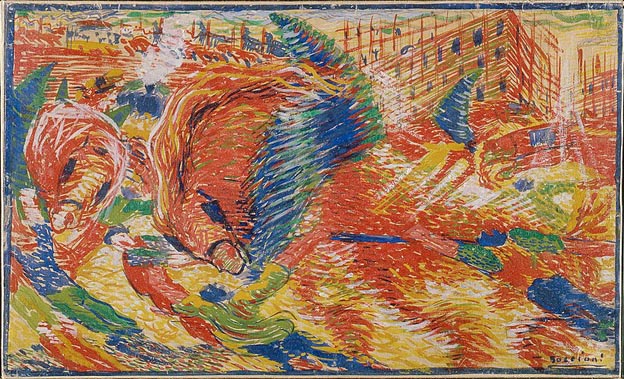 “I am a Futurist,” writes Joyelle McSweeney, describing the strange historical allegiances of her work: “But I am a Futurist of 1909 rather than a Futurist who believes or anticipates a Future as envisioned by, say, TED talk panelists or believers in the progressive motion of literature as a reinforcement of political/capitalist bona fides.” Above: ‘<a href=https://commons.wikimedia.org/wiki/File:Umberto_Boccioni_001.jpg>The City Rises</a>,’ an early Futurist work by Umberto Boccioni, 1910.