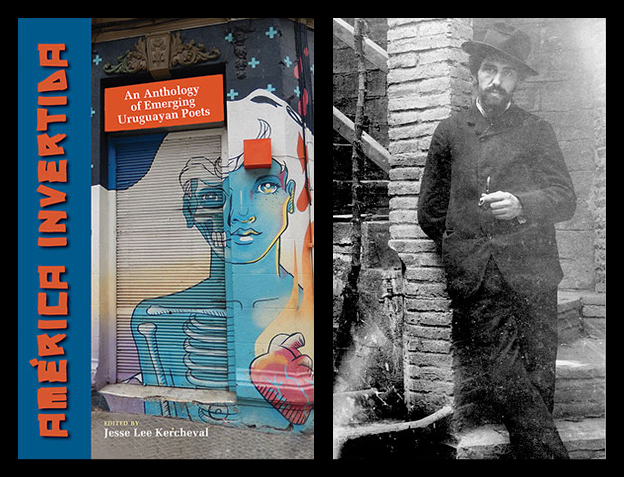 Right: Joaquín Torres-García, Uruguayan artist whose work originated the term “America Invertida,” in 1903. Image via <a href=https://commons.wikimedia.org/wiki/File:Joaqu%C3%ADn_Torres-Garc%C3%ADa,_1903,_at_the_Sagrada_Familia,_Barcelona.jpg>Wikimedia Commons.</a>