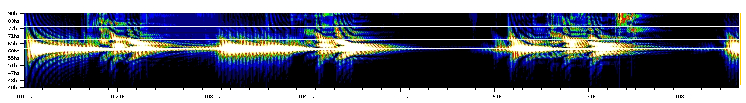 ARLO visualization of the PennSound recording of Charles Bernstein's "1 to 100," numbers 73 through 75