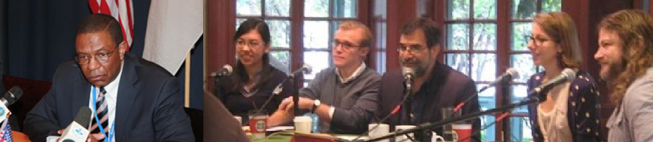 At left: Raymond Maxwell; at right: a live ModPo webcast.