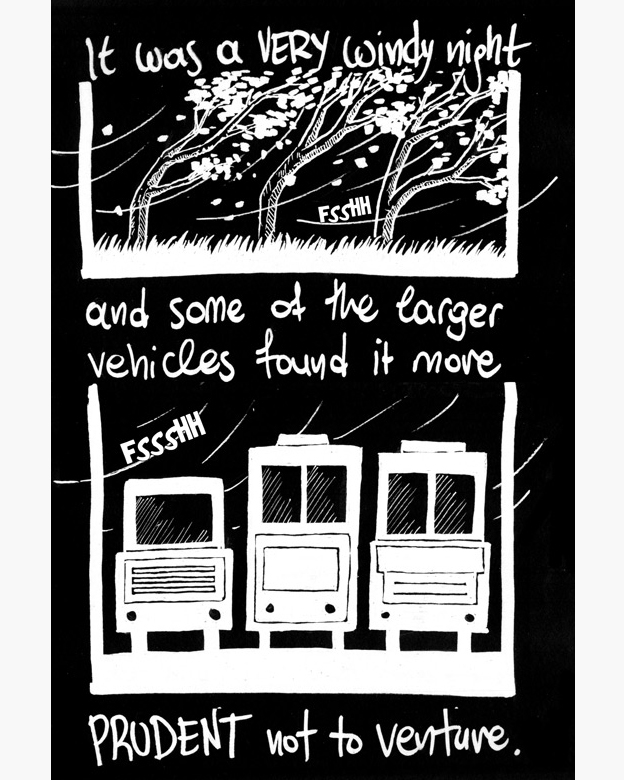A page from Kyriakos Mavridis’s comics rendering of a Stein prose-poem