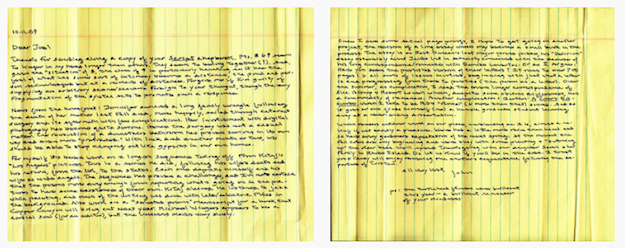 A 2009 letter from Taggart to Joel Chace.