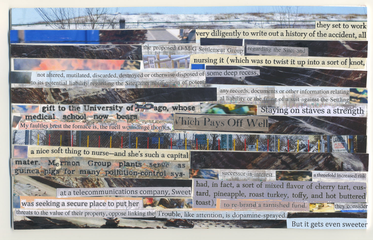 Pop-up pastoral from Jennifer Scappettone, ‘The Republic of Exit 43: Outtakes and Scores from an Archaeology and Pop-Up Opera of the Corporate Dump’ (Berkeley: Atelos, 2016), 94.