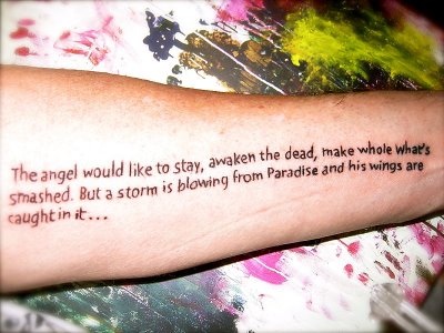 John Bloomberg-Rissman: tattoo with quote from Walter Benjamin John Bloomberg-Rissman: tattoo with quote from Walter Benjamin
