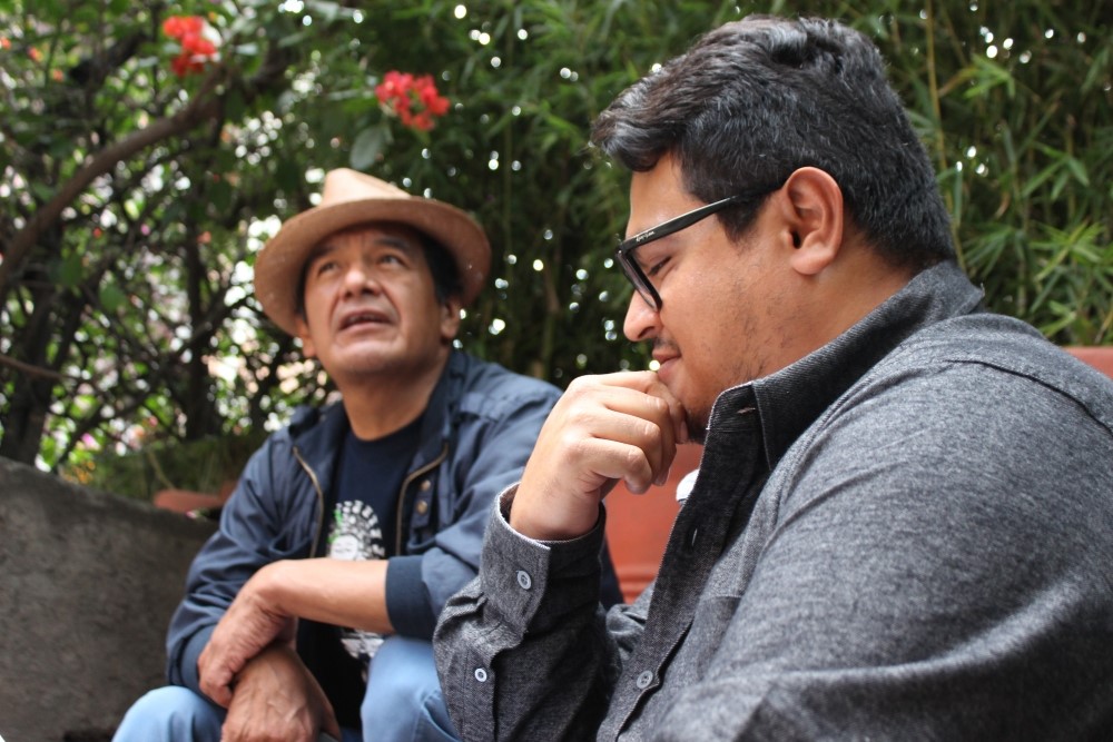 Osiris Anibal Gómez, right, with Mazatec poet Juan Gregorio Regino, director of Mexico’s National Institute of Indigenous Languages (INALI). Osiris Anibal Gómez, right, with Mazatec poet Juan Gregorio Regino