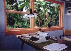 Study, typewriter, banana palms - photograph: Margaret Edgcumbe (1996) Margaret Edgcumbe