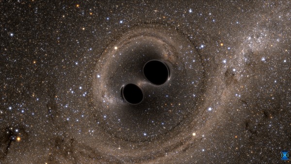 Two black holes merge into one. Credit: the SXS Project. Courtesy Caltech/MIT/LIGO Laboratory Two black holes merge into one. Credit: the SXS Project.