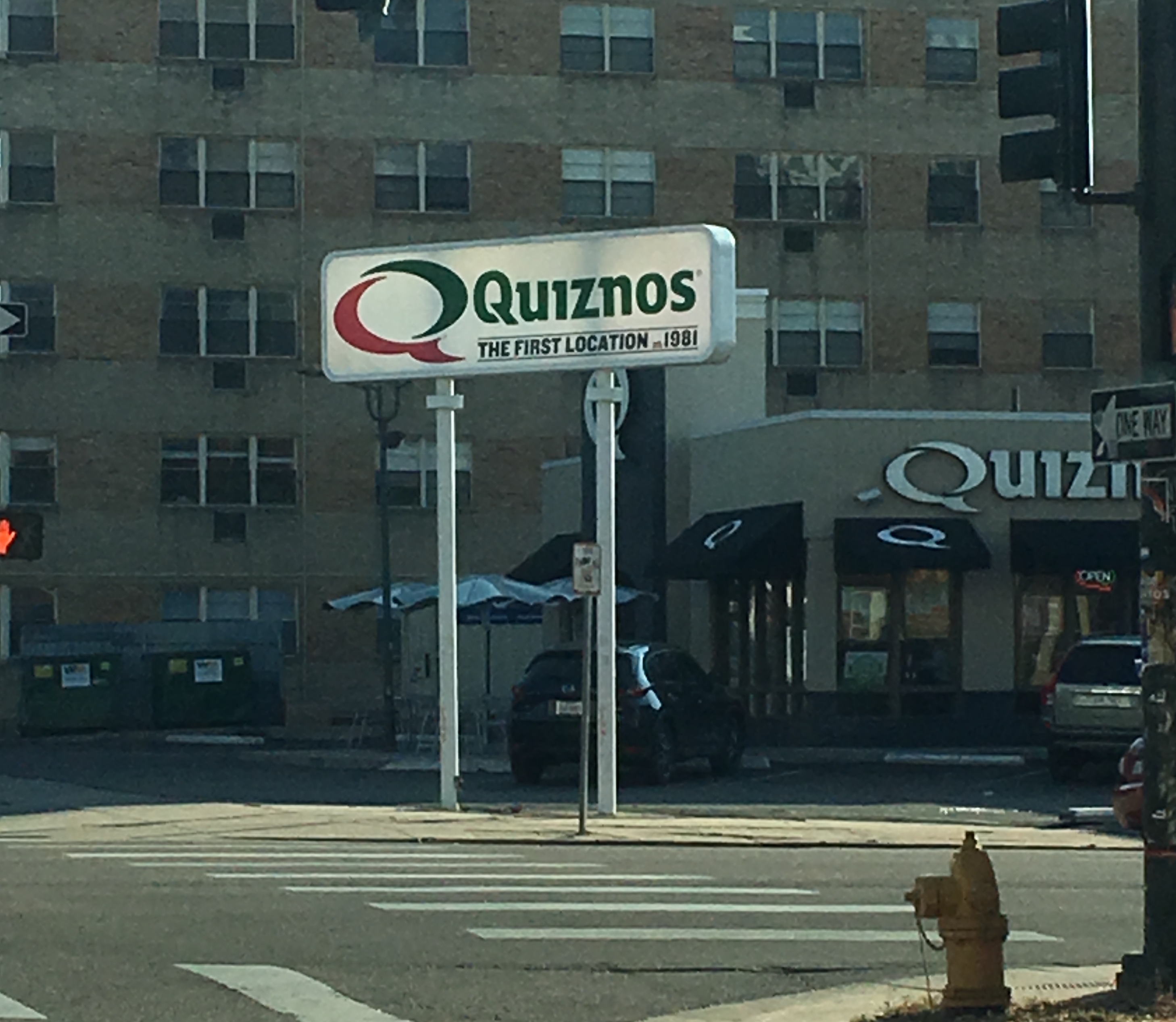 First Quiznos location is in Denver Sign of Quiznos's first location in Denver