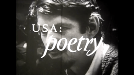 image of poet Robert Creeley with white text superimposed over his face that reads: "USA: poetry"