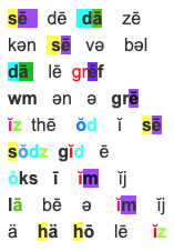 color-coded phonetic spellings in poem format