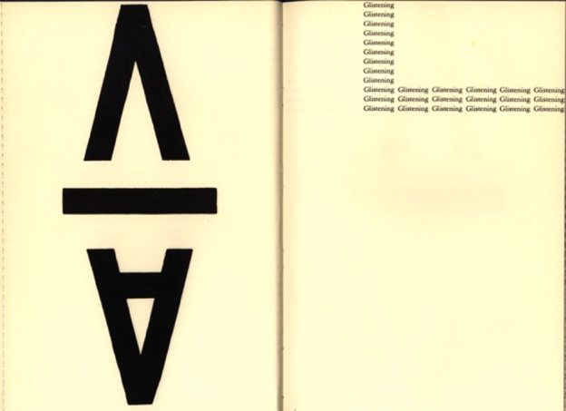 design featuring boldface letters and the word "glistening" repeated