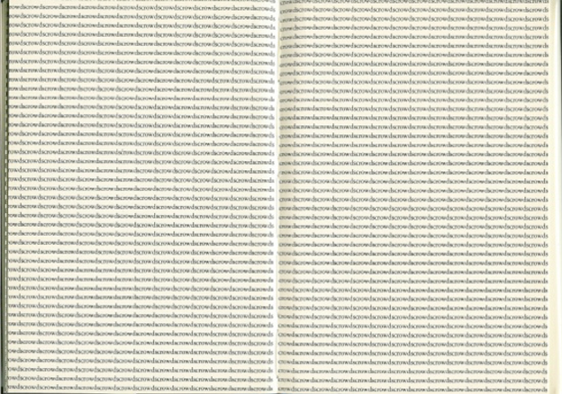 two-page design featuring the word "crowds" repeated